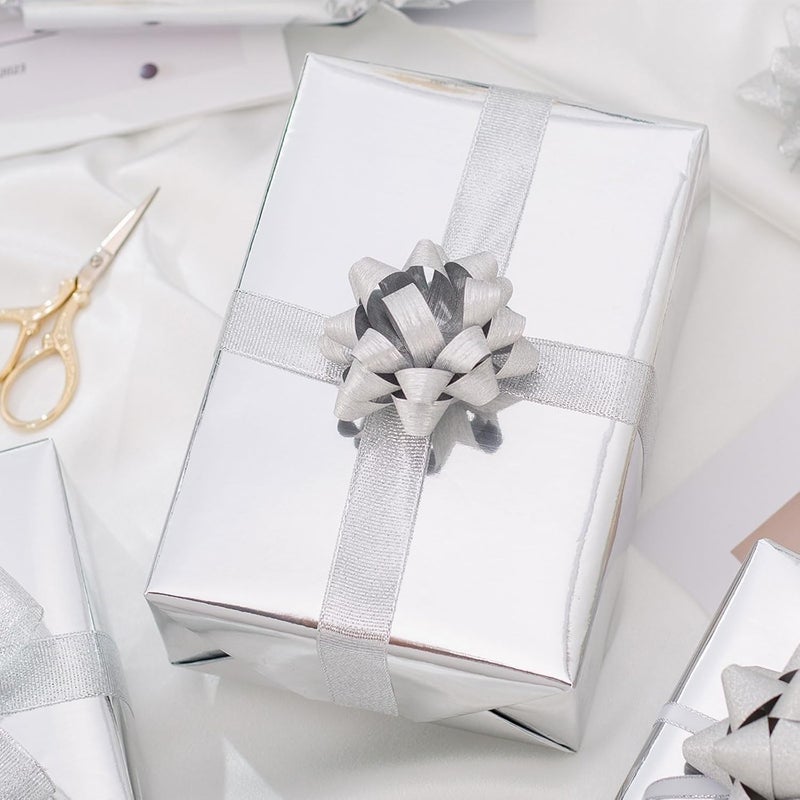 Merture 30 In X 32.8 Ft (81.7 sq.ft.) Wrapping Paper Roll - Jumbo Roll, Solid Color Metallic Silver Gift Wrap for Wedding, Birthday, Christmas, New Year Celebration, Valentines Day - Image 2
